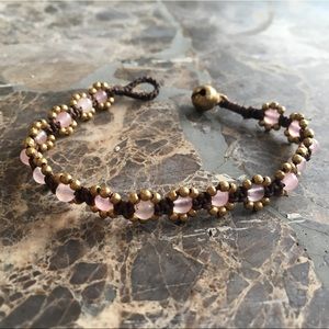 Light pink boho beaded bracelet hand woven